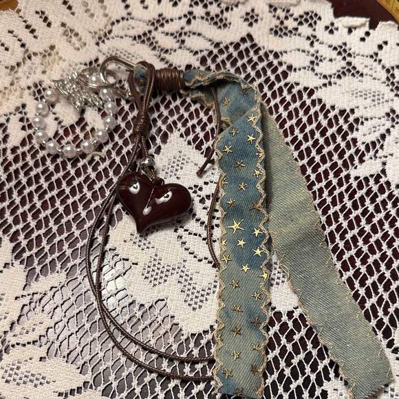 Jewelry - Heart Pendant and denim  bag charm
